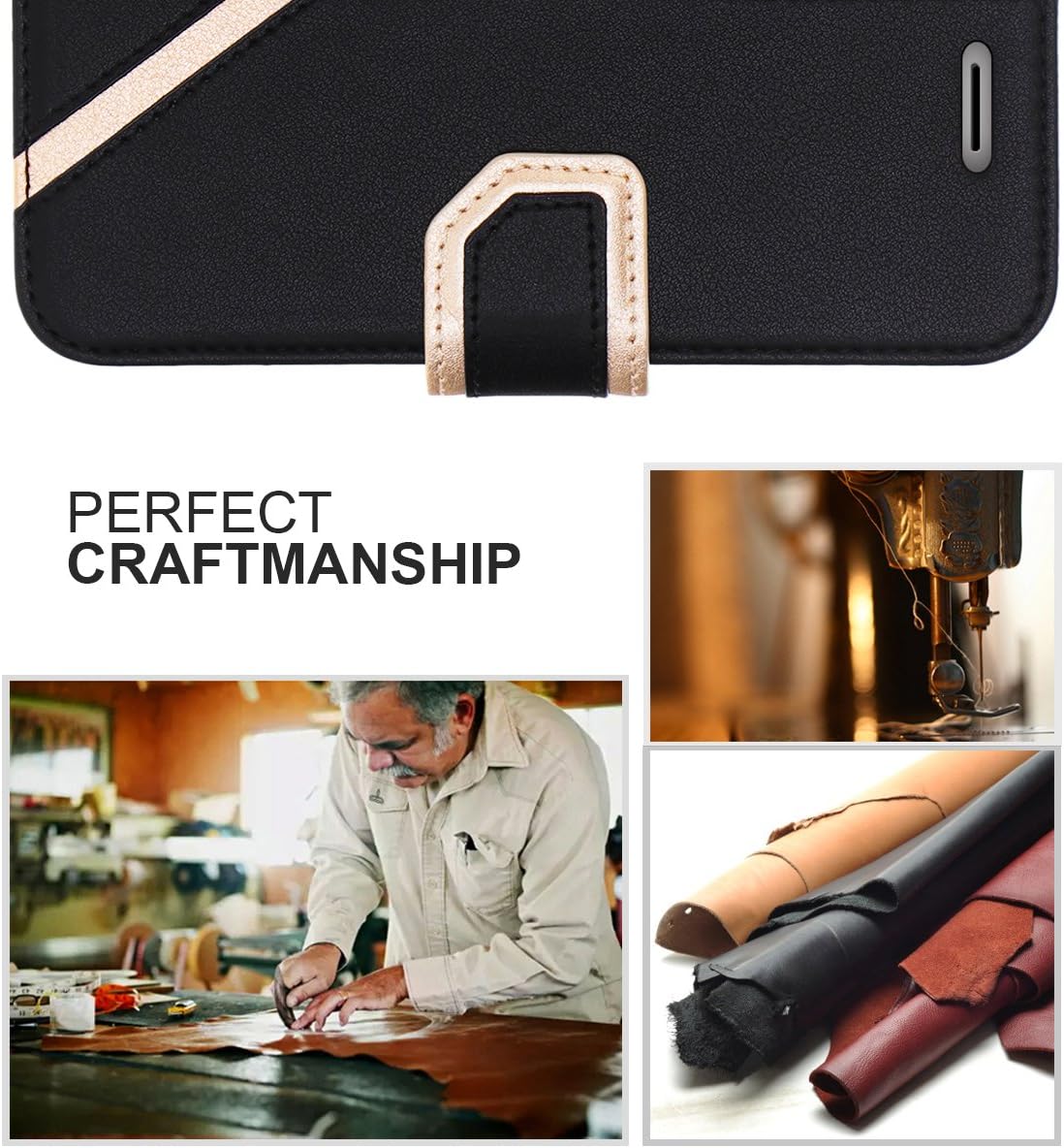 FYY Leather Case with Mirror for iPhone Xs (5.8") 2018/iPhone X/10 2017, Leather Wallet Flip Folio Case with Mirror and Wrist Strap for iPhone Xs (5.8")/iPhone X/10 Black