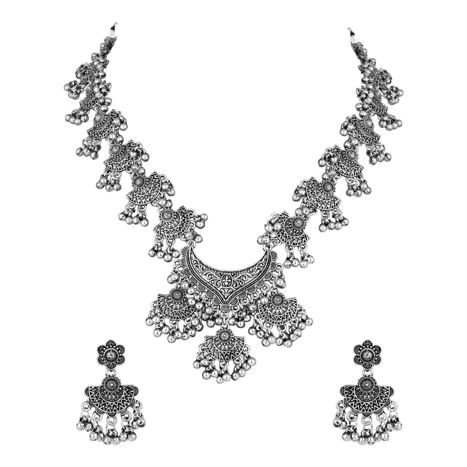 I Jewels Womens Navratri Silver Oxidised Traditional Afghani Necklace Jewellery Set With Earrings (Mc206Ox) (B0DF5JS9CW) Amazon Price History, Amazon Price Tracker