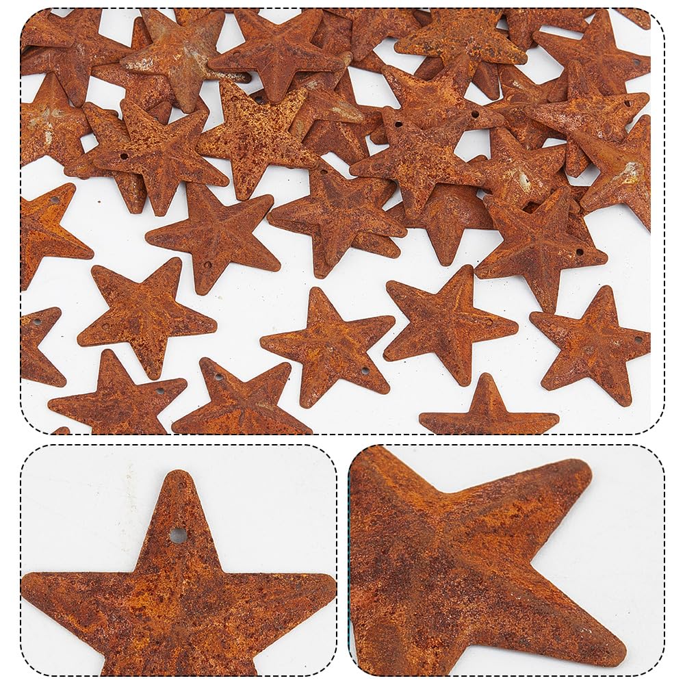GORGECRAFT 30PCS 1.5inch Rusty Metal Barn Star Vintage Antique Primitives Country Decor Tin Steel Stars with Holes Rustic Ornament Original Retro Accents for Patriotic 4th July Home Farm Holiday