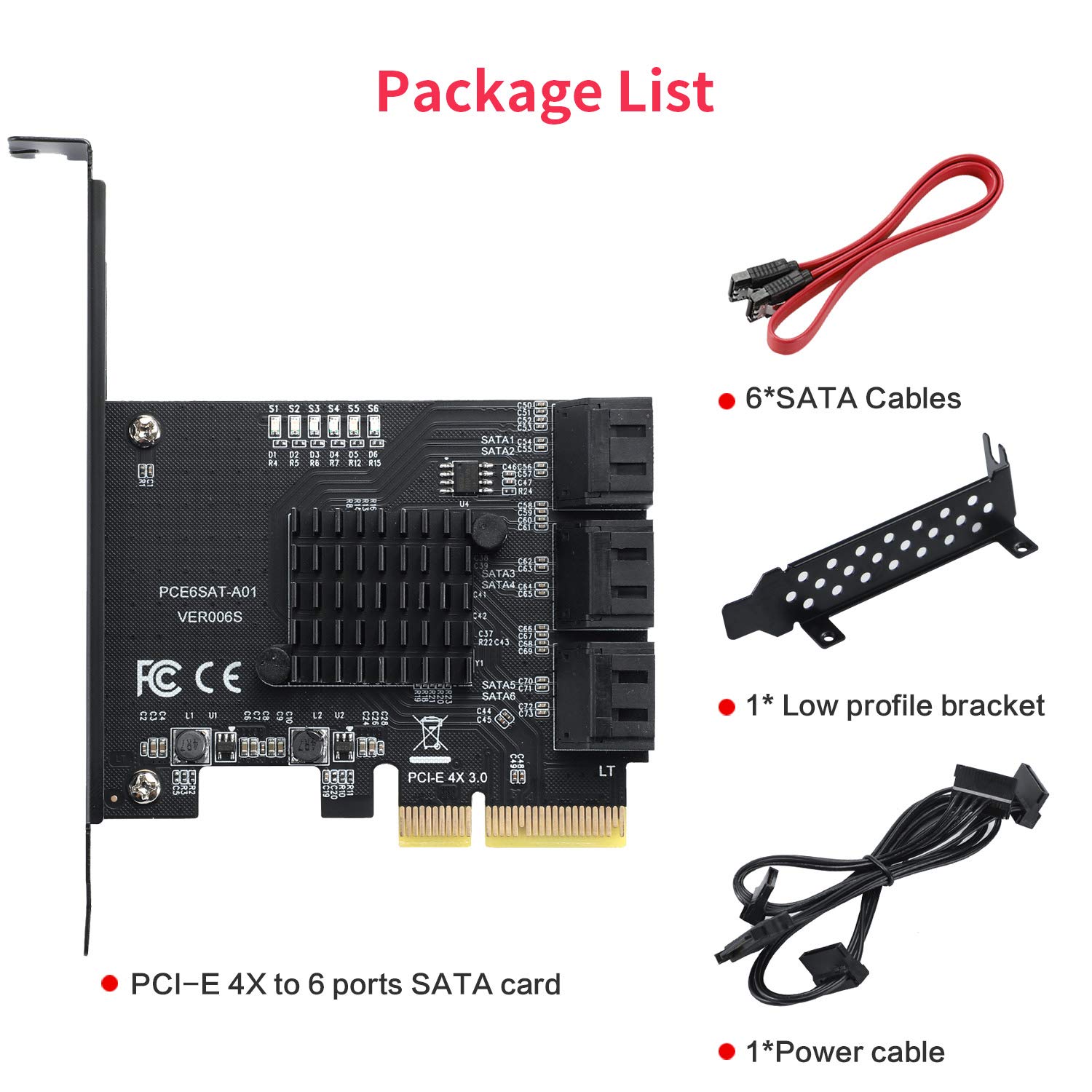 Karta Rozszerzeń PCIe 4x 3.0 do 6 Portów SATA 3.0 6 Gb/s, Karta Kontrolera PCIe z Obsługą Hot Swap, Kompatybilna z Windows XP/7/8/10/Linux