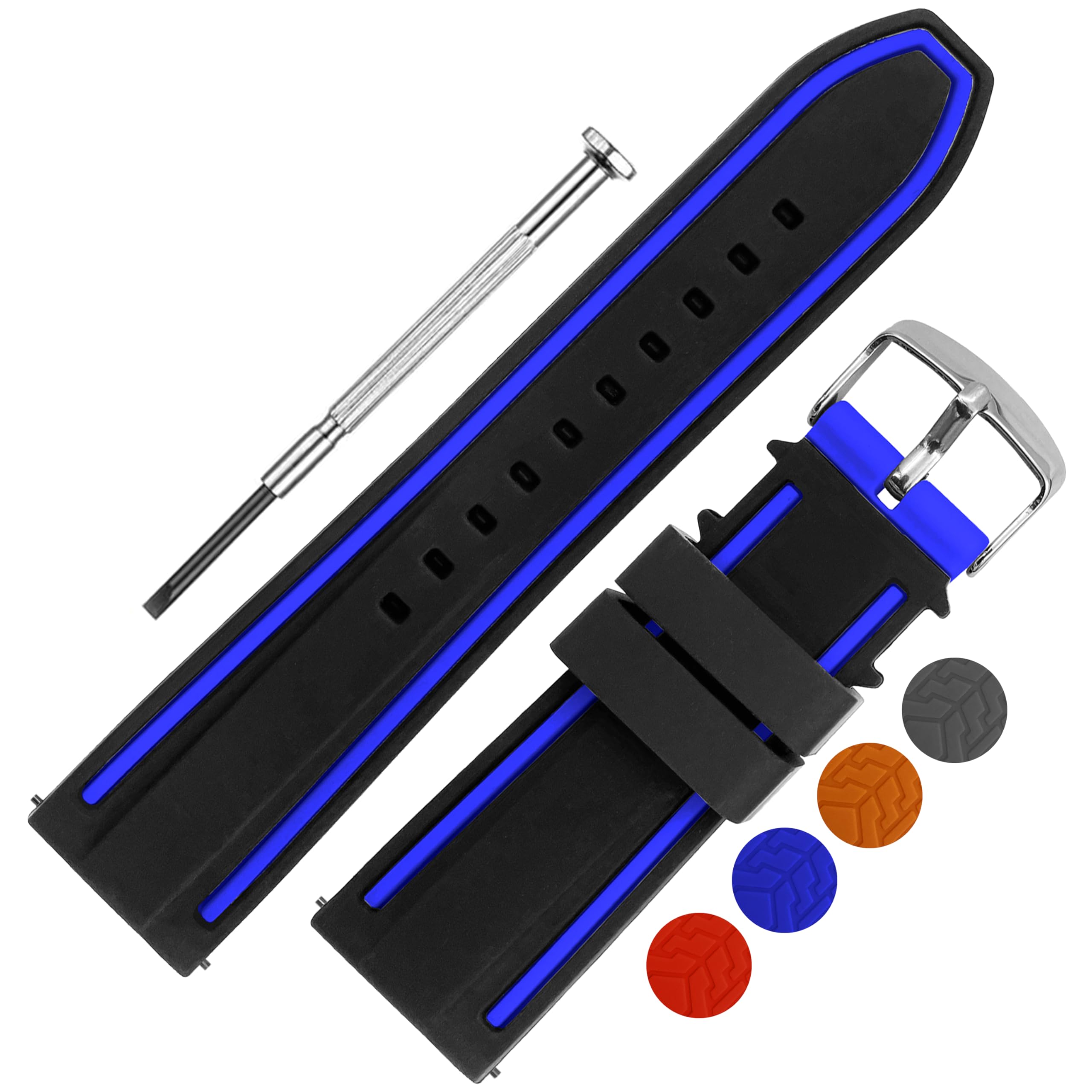 DBLACK FOOGLE Premium Silicone Watch Straps, Quick Release, Matte Finish, Dual Color, Silicone Watch Strap // For 20mm, 22mm, or 24mm Silicone Watch Bands (Choose Your Size & Color) (Black & Blue, 20mm) (B0CVQT68ZX) Amazon Price History, Amazon Price Tracker