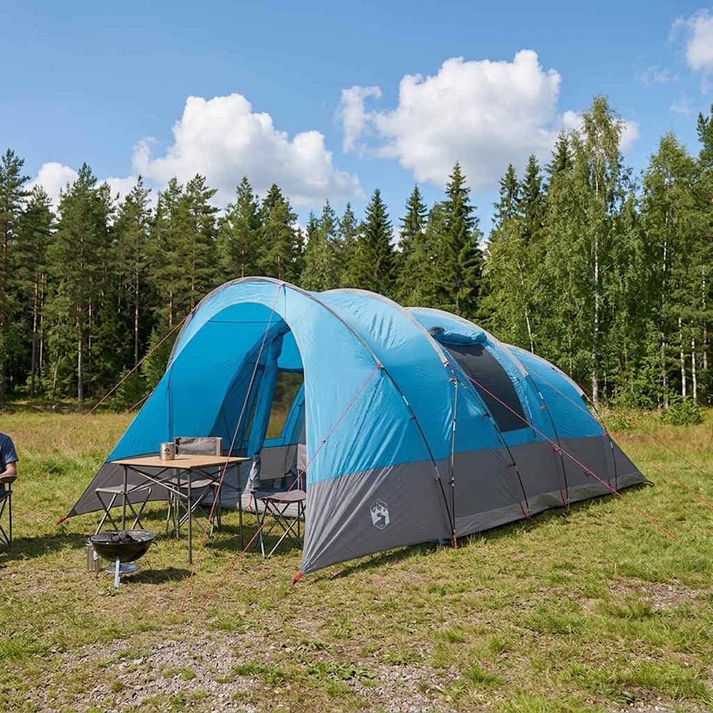 Namiot tunelowy z poliestru 185T z powłoką PU, kolor niebieski, 560 x 395 x 212 cm, 22,12 m² Floor Area, na kemping, dla rodziny, odporny na wiatr z linkami napinającymi, 1 namiot