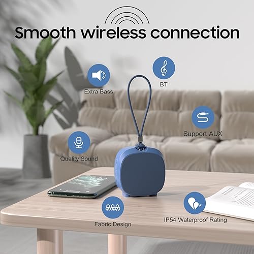 Miniatura 8 de Altavoz, pequeño altavoz portátil Bluetooth inalámbrico IPX5 impermeable para ducha, sonido estéreo fuerte, graves profundos, emparejamiento dual,