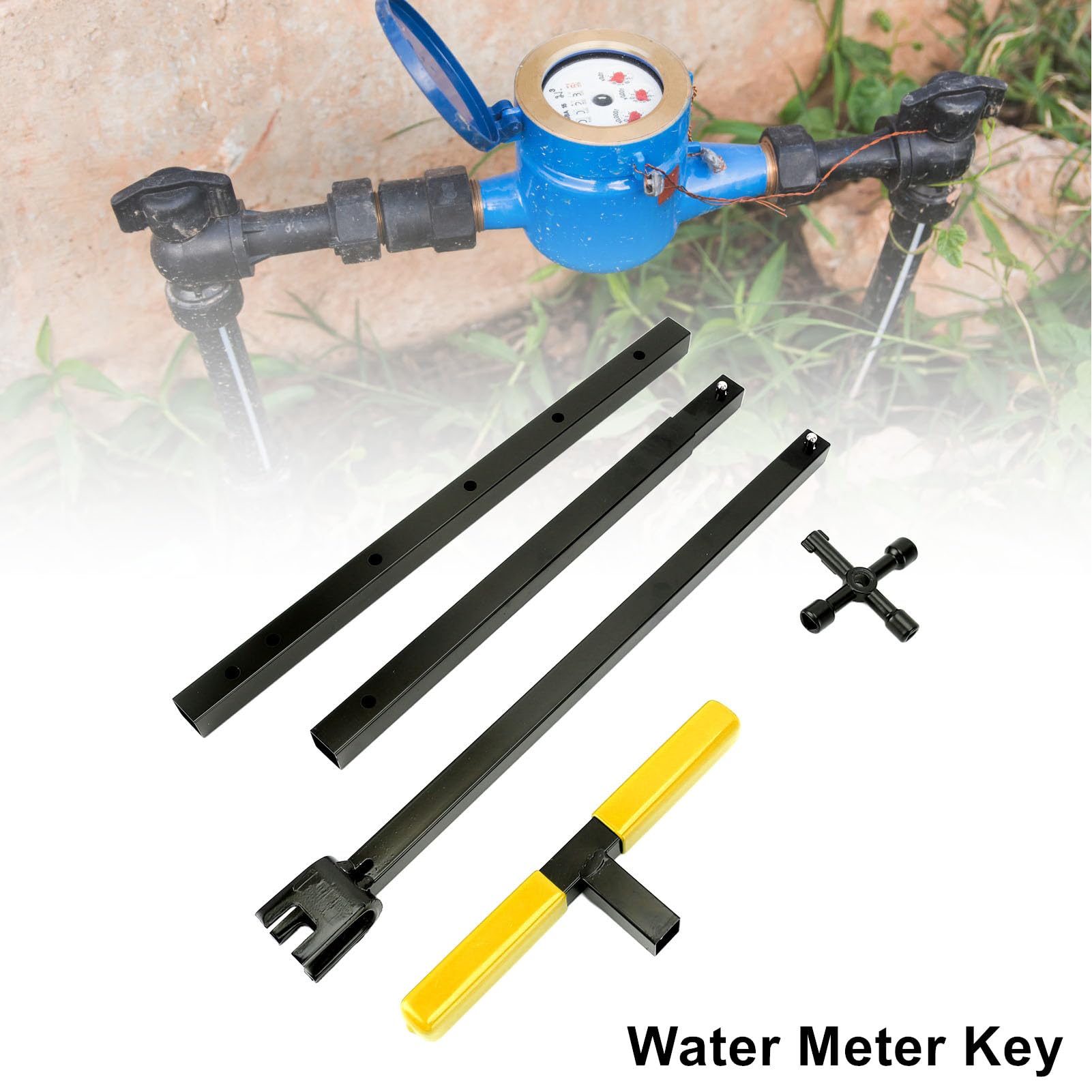 CHICIRIS Hydrantenschlüssel & Wasserzähler-Absperrwerkzeug - 16 Zoll T-Griff Multifunktionsschlüssel Gelb