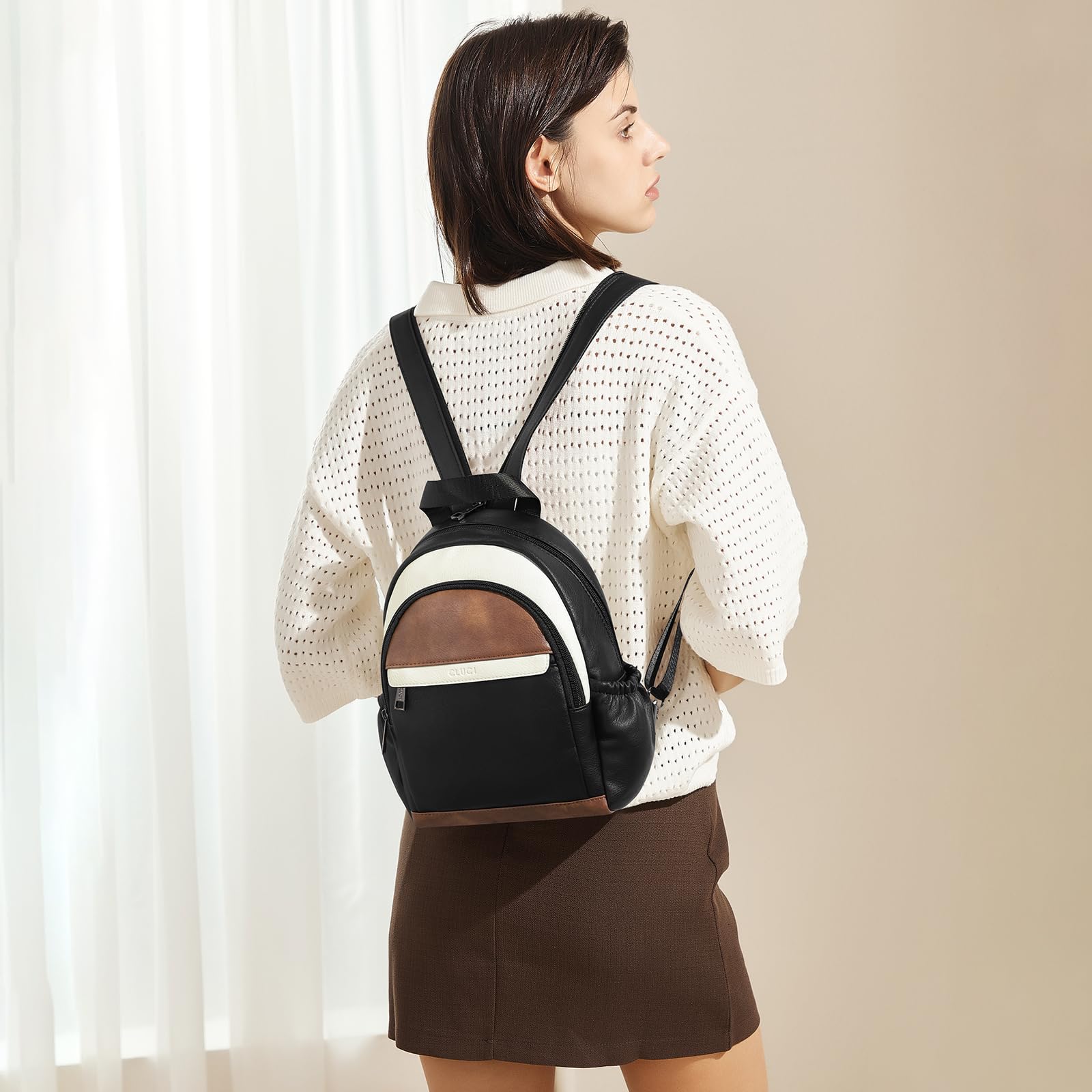 CLUCI Sling Bag for Women Leather Women's Backpack Small Convertible Backpack Purse for Women Travel Hiking Cycling