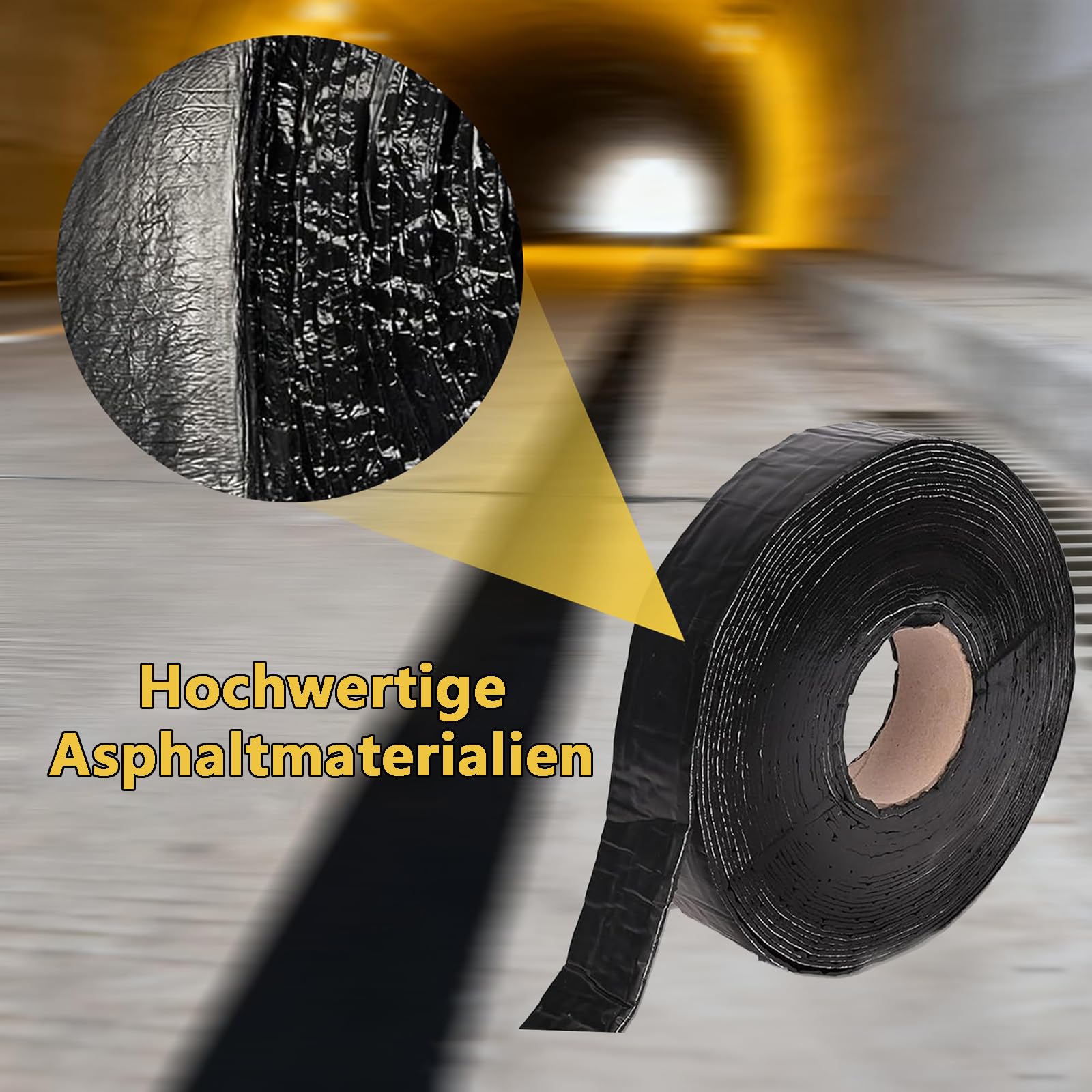 Asphalt-Rissband 15m x 5cm, Bitumen-Heißsiegelklebeband Wasserdicht & Langlebig | Einfach Anzuwenden für Asphalt, Zement, Einfahrten, Gehwegen, Parkplätzen & Dächer – Schwarz
