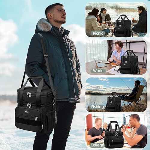 Miniatura 7 de Weitars Lonchera para hombres y mujeres, lonchera de doble compartimento, resistente, grande, aislada, bolsa de almuerzo táctica duradera con correa