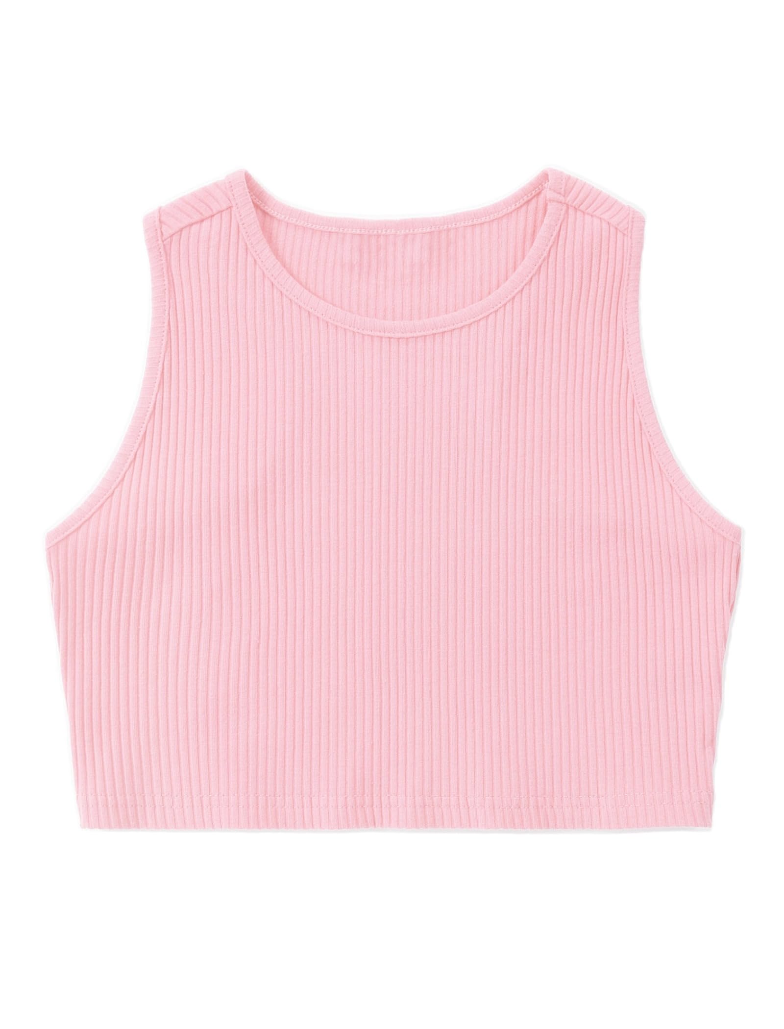 EXARUS Camiseta corta sin mangas para niña, de punto acanalado, sin mangas, cuello redondo, espalda cruzada, casual, linda, ombliguera, 6-12 años