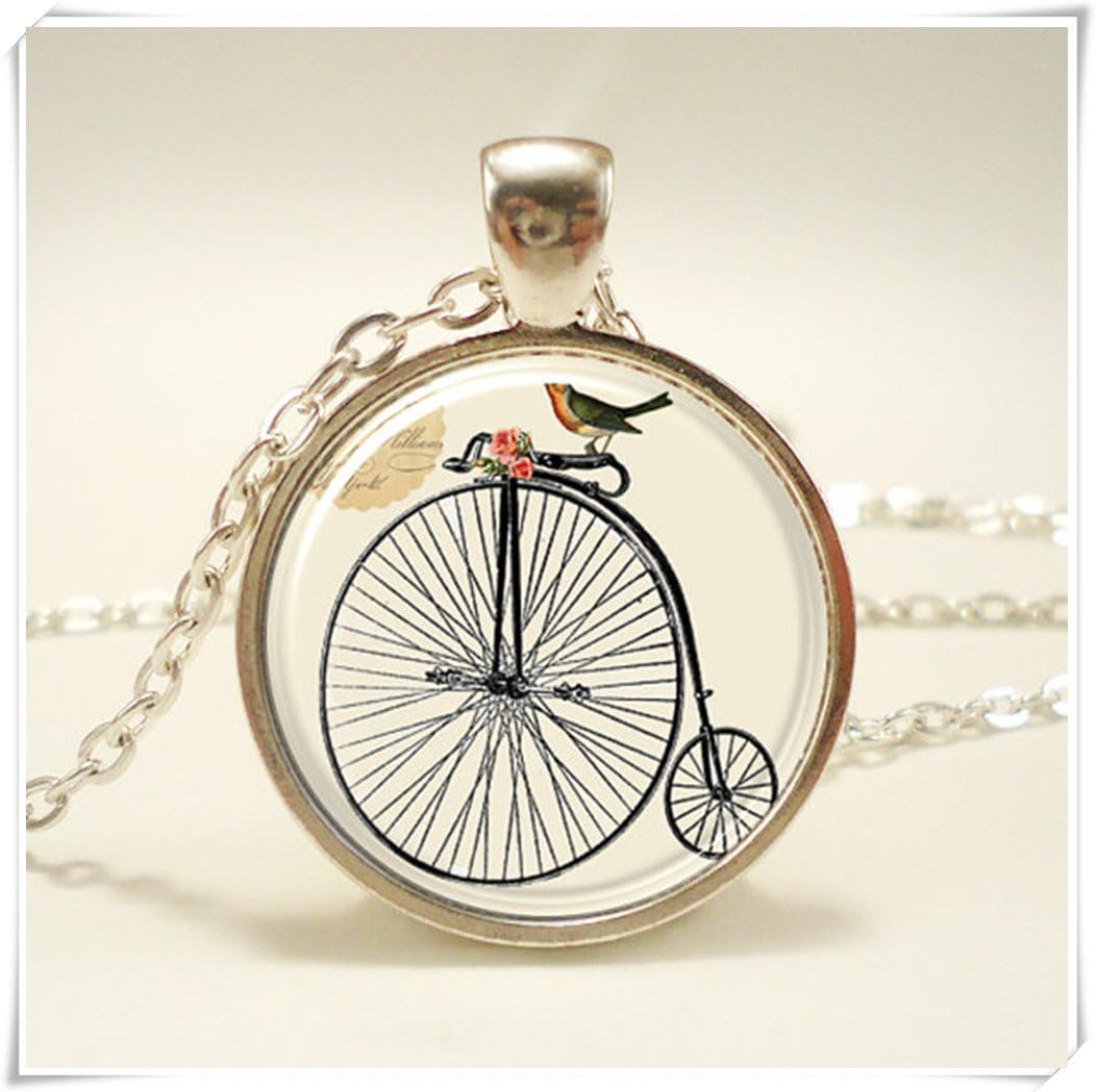 Penny Farthing High Wheel Bicycle Necklace With Bird