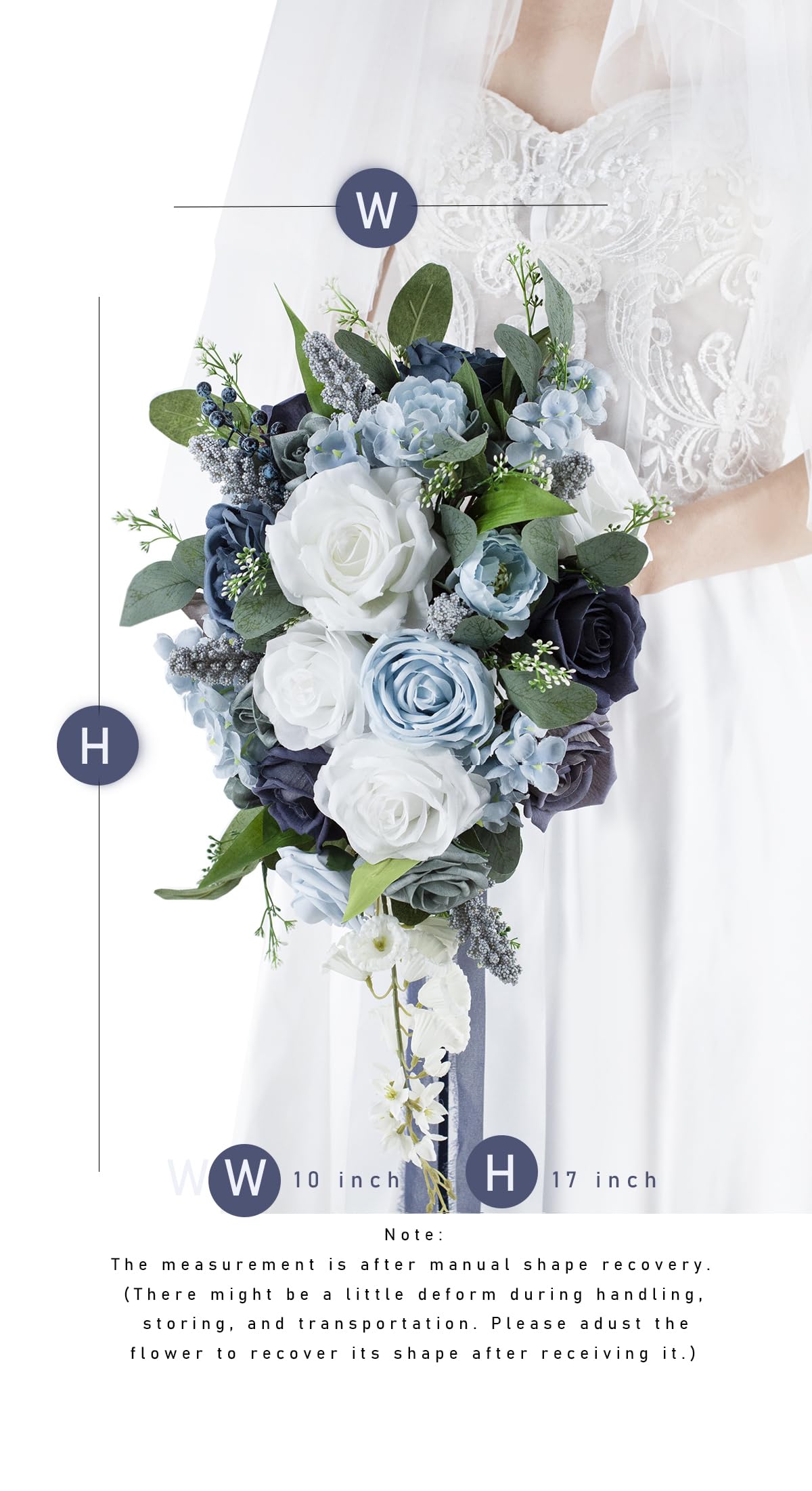 【美品】【結婚式】ブーケ Amazon｜Yelinart 10インチ ダスティブルー ウェディングブーケ 花嫁用