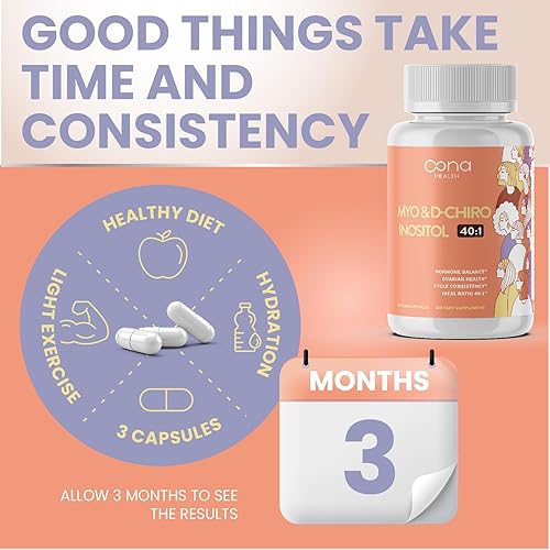 Miniatura 5 de Suplemento vegano de mio-inositol y D-quiro inositol para mujeres, alivio del SOP, equilibrio hormonal, apoyo ovárico, suplemento de apoyo a la
