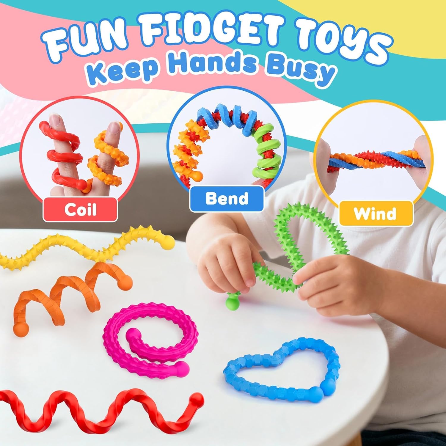 12 Pcs Fidget Toys Sensory Sticks for Kids Adults, Silicone Textured Fidget Stick for Stress Anxiety Autistic ADHD, Imagination Sticks for Kids Classroom, Quiet Fidgets for Calm Down Travel