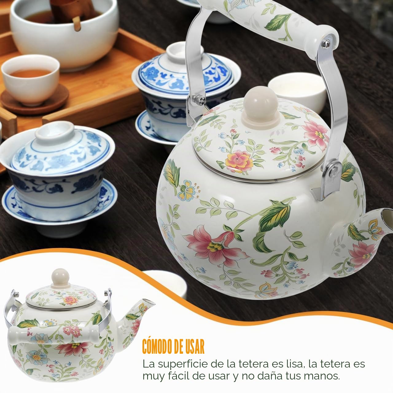 Angoily Cerámica Esmaltada Con Flores Tetera Con Colador Para La Cocina 2 L Tetera Esmaltada De Porcelana