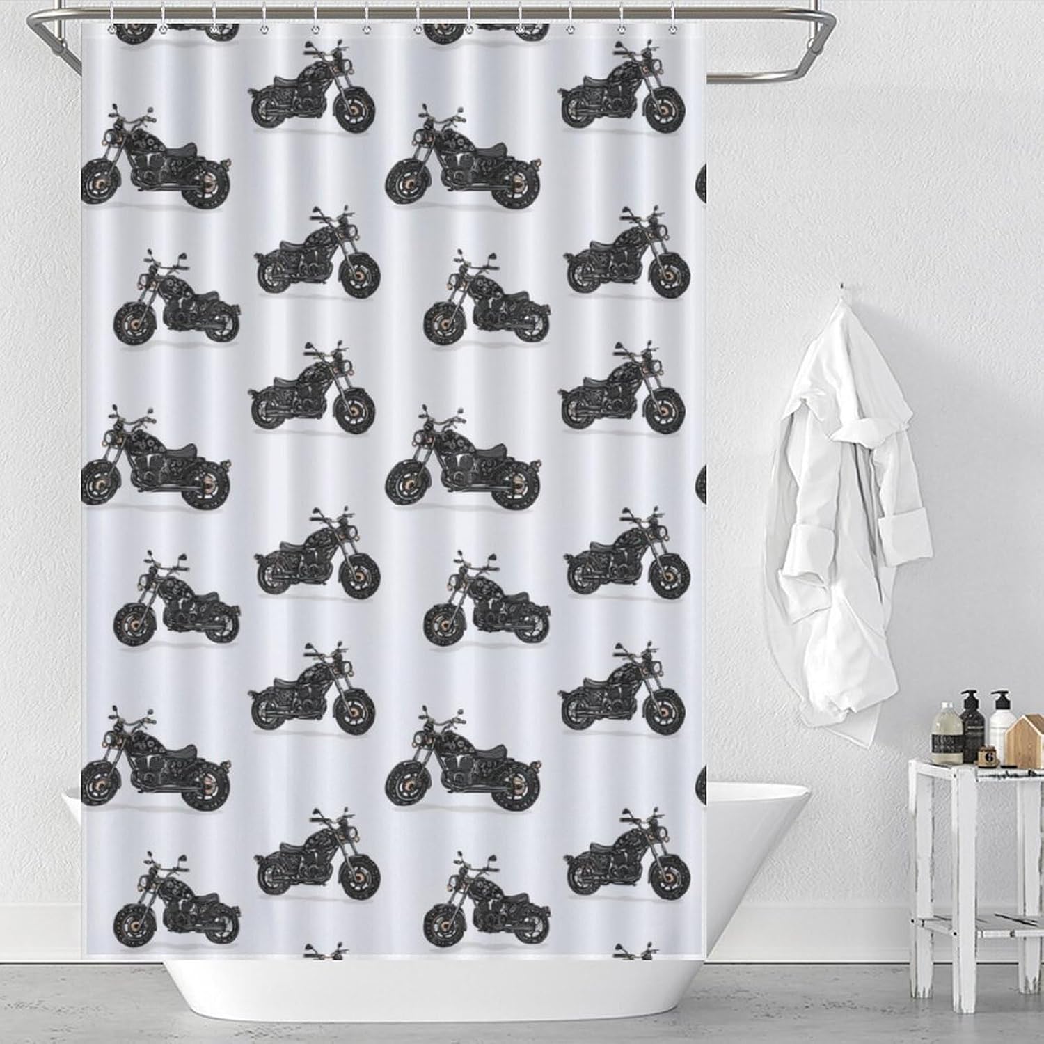 Motorcycle Print Shower Curtain 46.85x70.87Inch（119x180cm） Polyester Bath Curtain Shower Curtains Printed Decorative