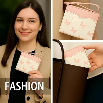 Petal Pink Butterfly Wallet with Zipper Coin Pocket and Card Slots - Lightweight Compact Purse for Women and Girls, Ideal for Daily Use, Casual Outings, Shopping and Travel