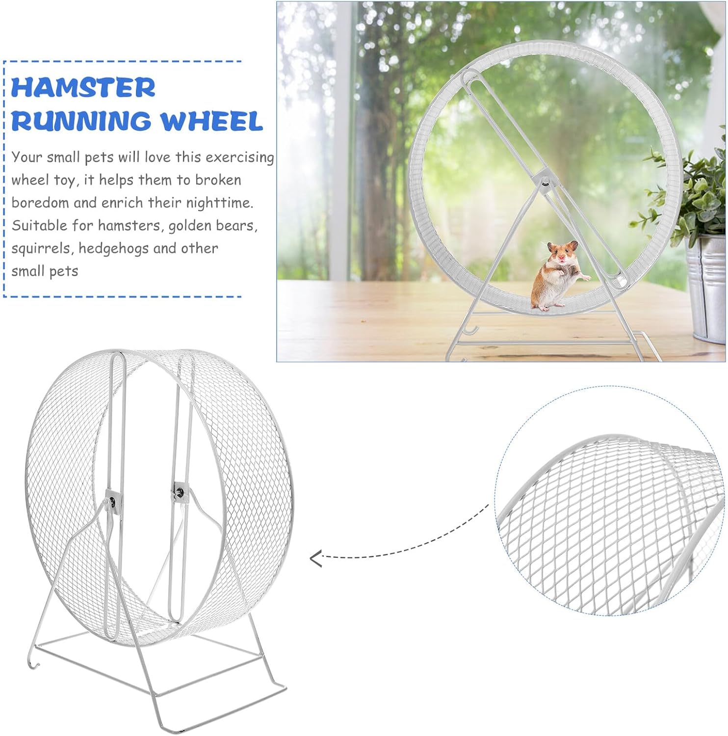 Beaupretty Silent Hamster Running Wheel with Bracket Squirrel and Hedgehog Exercise Non-Slip Pet Accessory for Small Animals Healthy Activity and Stress Relief