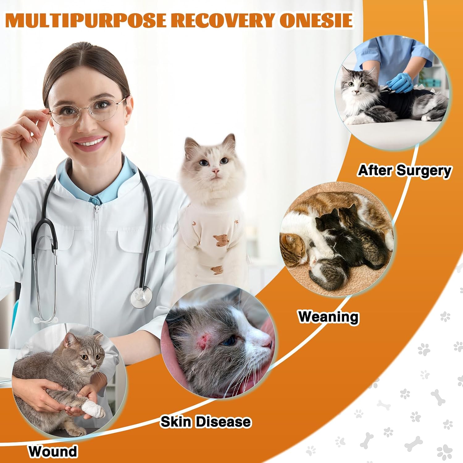 Cat Surgery Recovery Suit, Kitten Anti-Lick Onesie After Spay | Soft & Breathable, Potty-Friendly Roll-Up Rear Opening, Adjustable Neckline, Cone Alternative for Female Spay Male Neuter