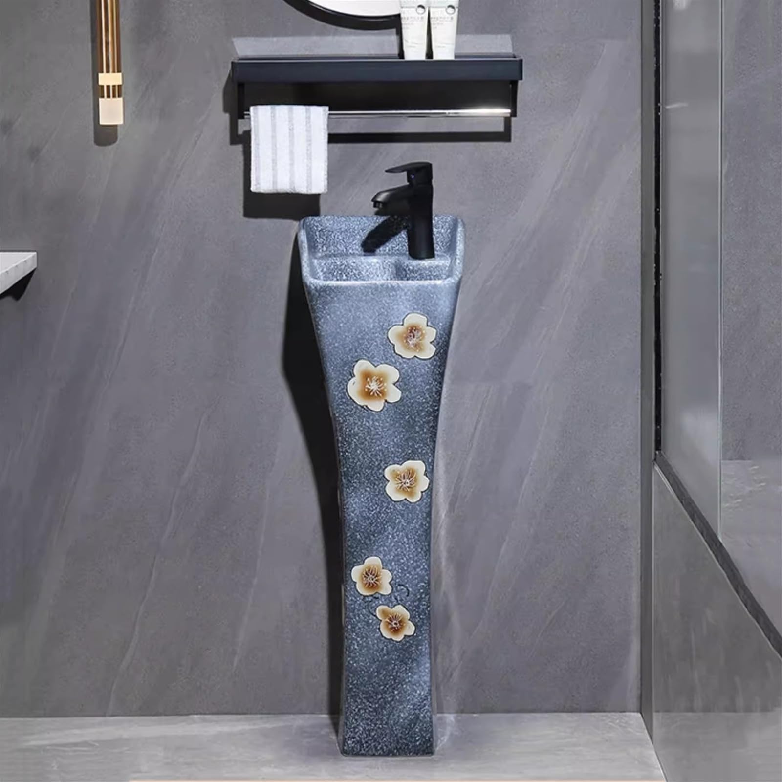 Lavabo del baño Lavabo de cerámica con Pedestal, Lavabo artístico Orificio desbordamiento, for pie(Grey)