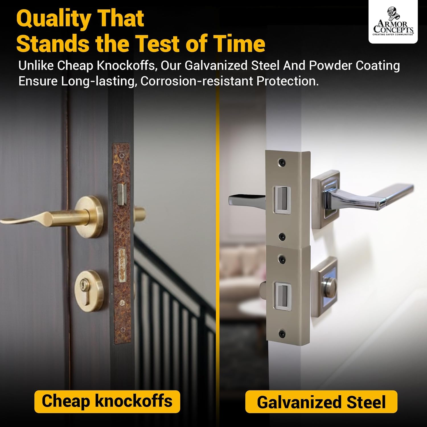 Door Armor MINI 3-Piece Door Reinforcement Kit – Door Jamb & Frame Security Plate for Anti Kick-in Protection, Front Door Security Device, Deadbolt Reinforcement Plate, Made in USA (Satin Nickel)