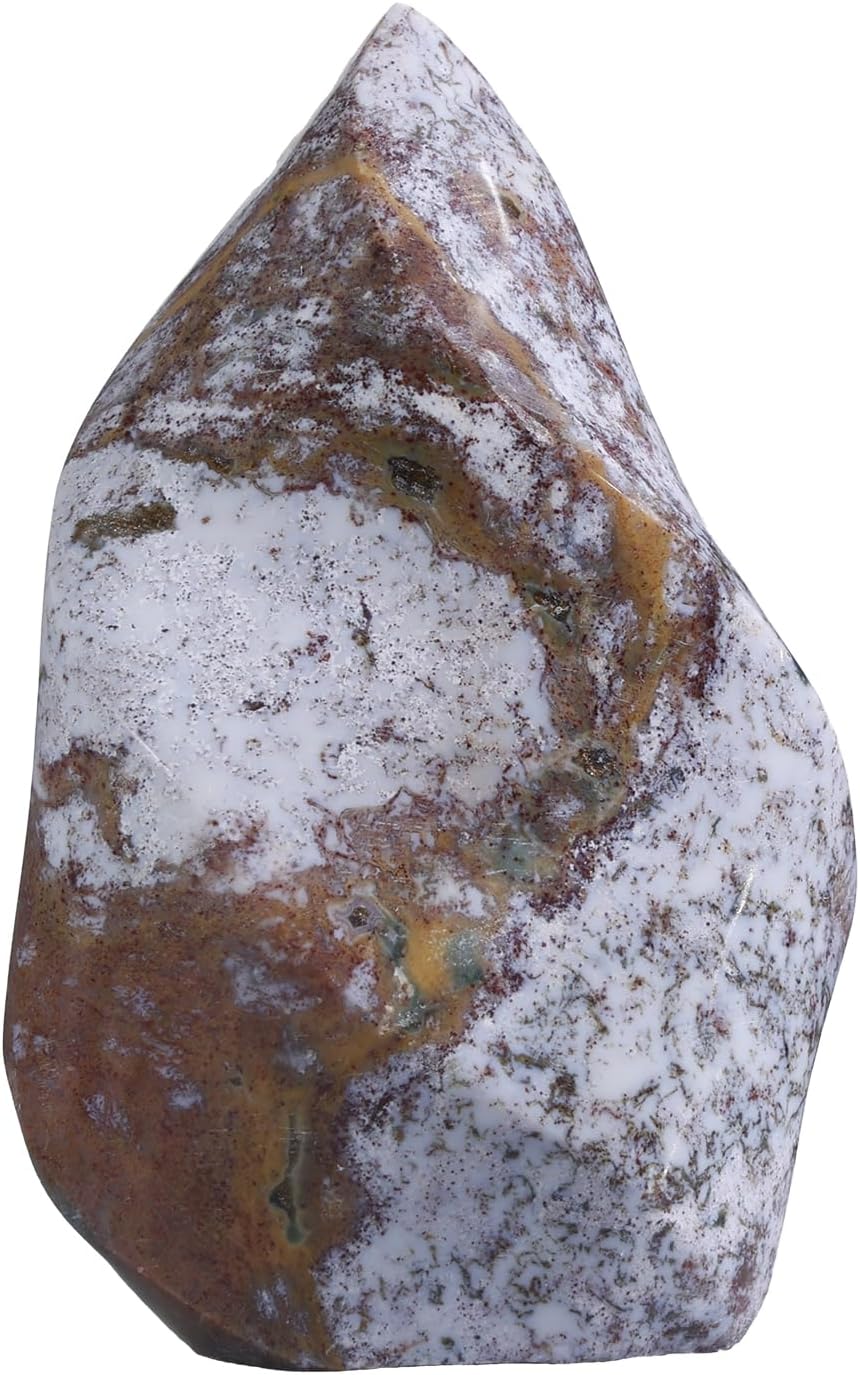 mookaitedecor Natural Ocean Jasper Crystal Flame Tower Standing Torch Point Flame Shaped Stone Towers Obelisk Reiki Energy Meditation Home Decor, 0.88-1.1 LB