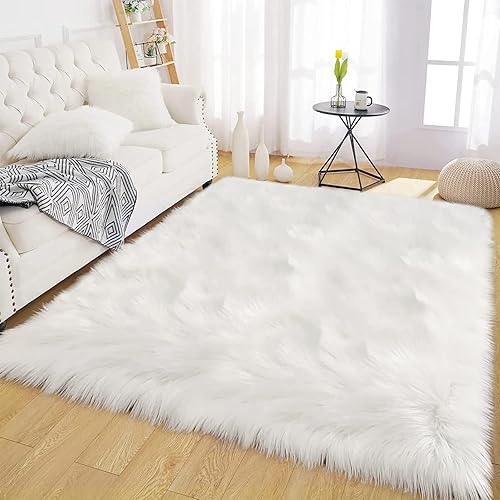 Miniatura 74 de Latepis - Tapete de cuero sintético, esponjoso, pelo largo, de 5 x 8 pies, color blanco, para la sala, dormitorio, sala de juegos o habitación del