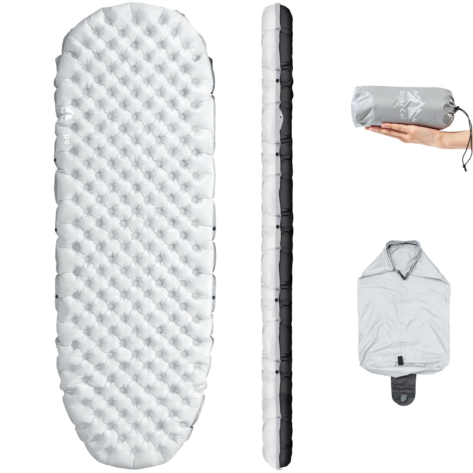 Night Cat Matelas Gonflable Léger: Matelas Gonflable Portable 9.0 R-Value 4 Saisons Durable Confort Optimisé pour Camping Randonnée Aventures en Plein Air