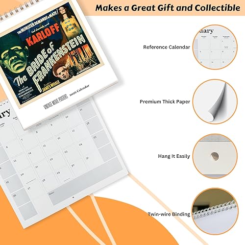 Miniatura 3 de Pósters de películas vintage, calendario de pared 2026 de 12 x 12 pulgadas, pósteres de película retro, impresos en papel de cartulina certificado