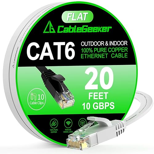 Miniatura 52 de Cable Ethernet Cat 6 de 30 pies, para interiores y exteriores, cable de red plano de Internet de alta velocidad de 10 Gbps, cable de conexión Blanco
