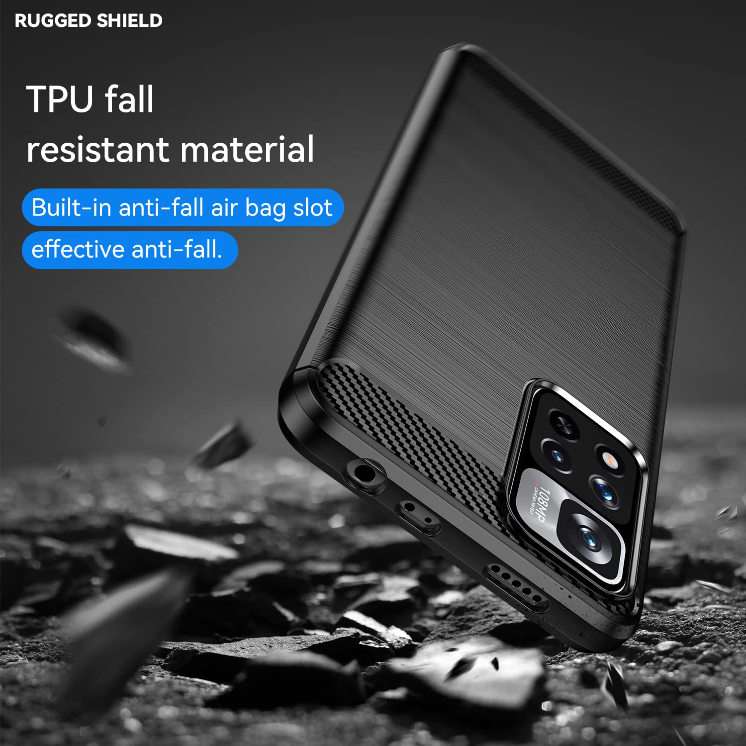 Cover JIAFEI Per Xiaomi Poco M4 Pro 5G - Custodia In TPU Resistente Con Effetto Fibra Di Carbonio, Antiurto, Ultra Sottile, Nero