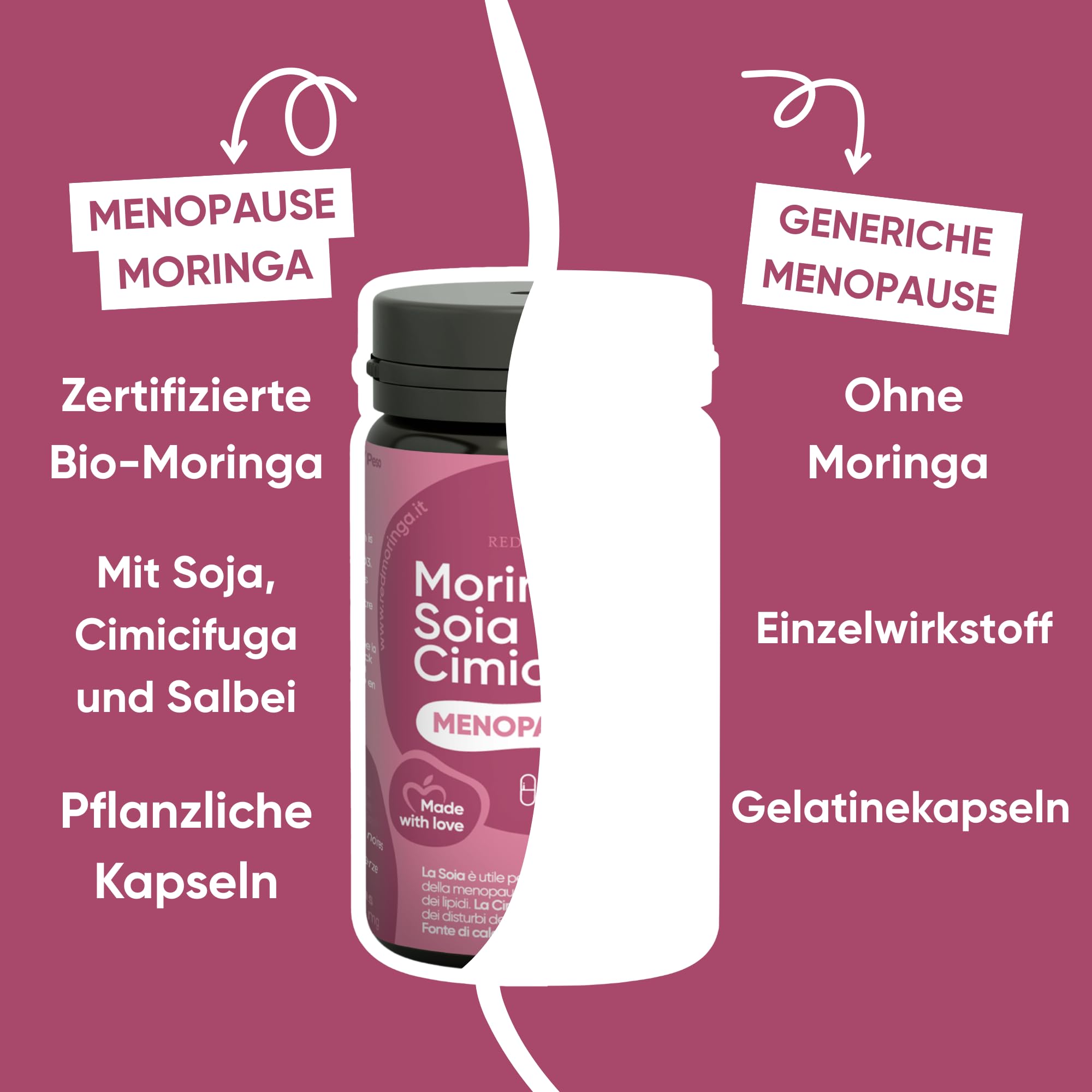 Formel für fortgeschrittene Menopause | Nahrungsergänzungsmittel Cimicifuga Menopause mit natürlichen Östrogenen gegen Hitzewallungen | Bio-Moringa zur Gewichtskontrolle | 60 Kapseln