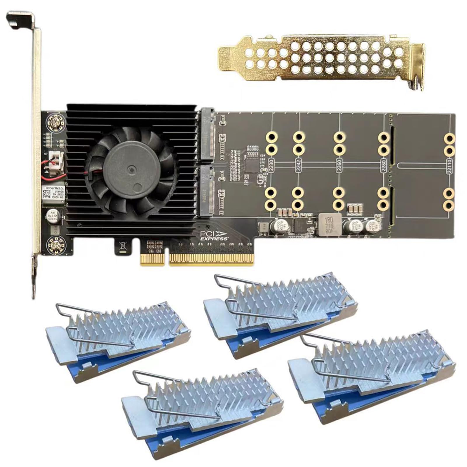 Ad alte prestazioni 4Port Scheda di espansione PCIe4.0 4X NVMe HDD Operazioni Simultanee Con Sistemi di Raffreddamento Alluminio Dissipatore di calore NVMe Adattatori