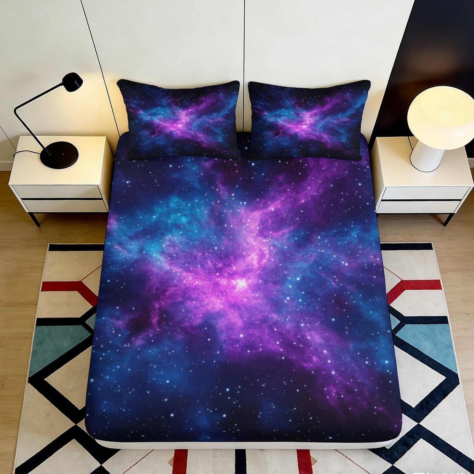 3D Printed Galaxy Starry Sky Fitted Sheet Microfiber Soft Cosmic Nebula Mattress Cover for Bedroom Decor 90x200x25cm
