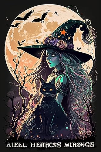 Pintura de diamantes con diseño de luna dorada y gato negro, kit de pintura de diamante redondo completo para principiantes, alivio del estrés y