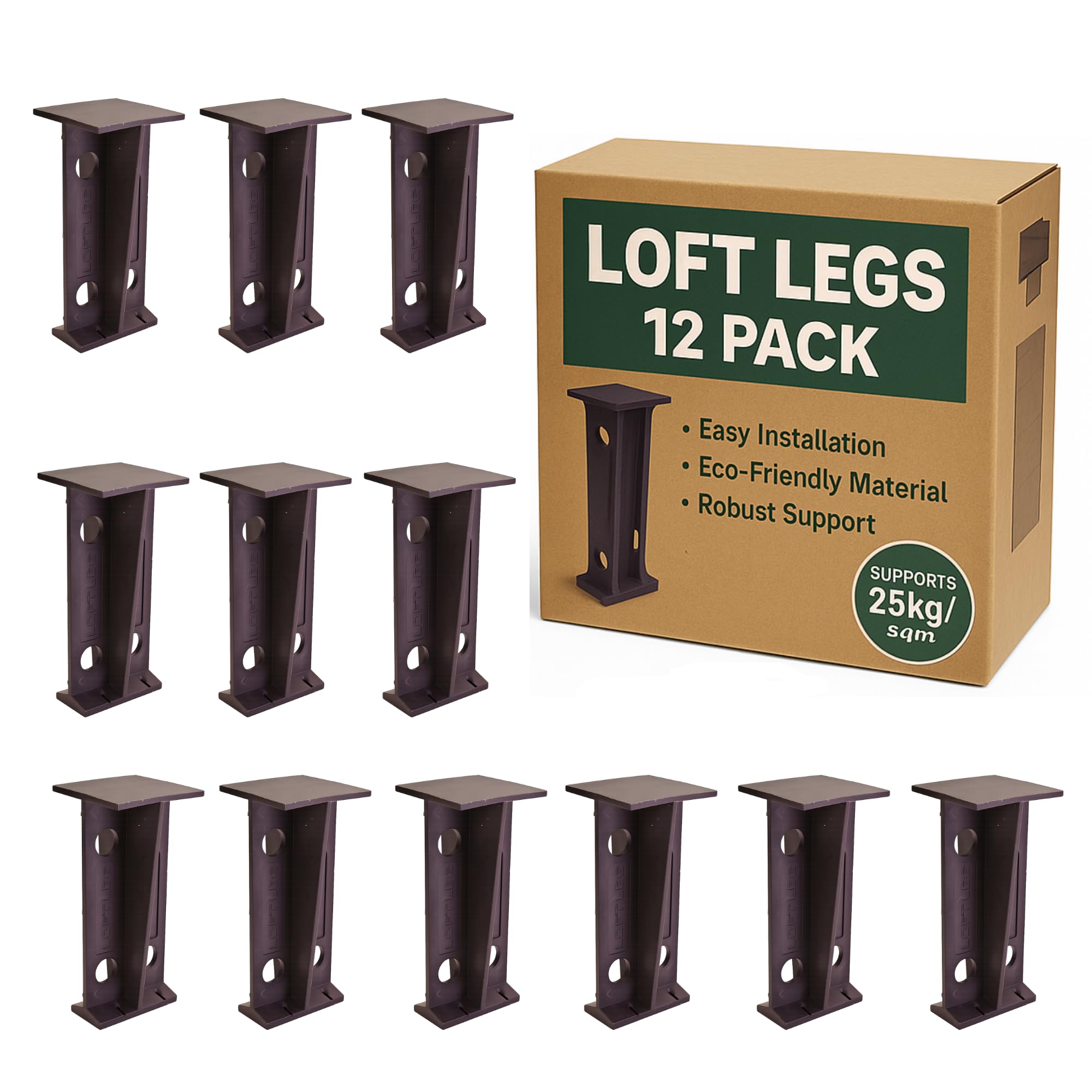 HARLOW TIMBER 12 PK Loft Legs and Loft Stilts - Bulk Pack - Strong, Durable Value for Secure Attic Flooring Support and Storage Solutions X8 Boxes