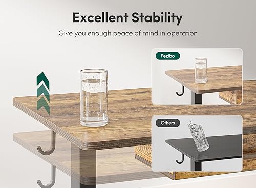 Miniatura 89 de FEZIBO Escritorio eléctrico de altura ajustable con cajón, tablero de 63 x 24 pulgadas, marco negro/parte superior negra Negro -,Luz rústica,Marrón