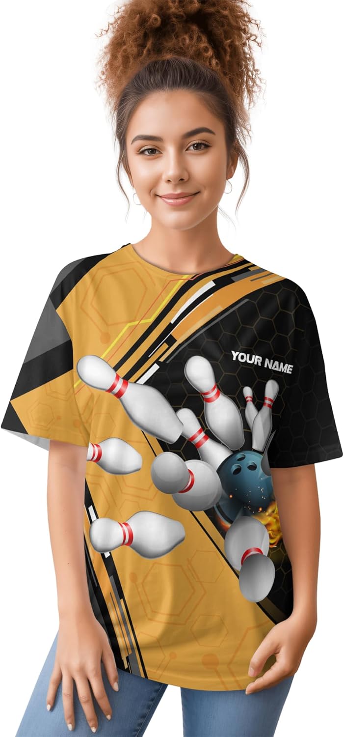 Unisex Bowling T-Shirt Custom Yellow Bowling Themed T Shirt for Grandpa Husband Printing Bowling Team Clothes