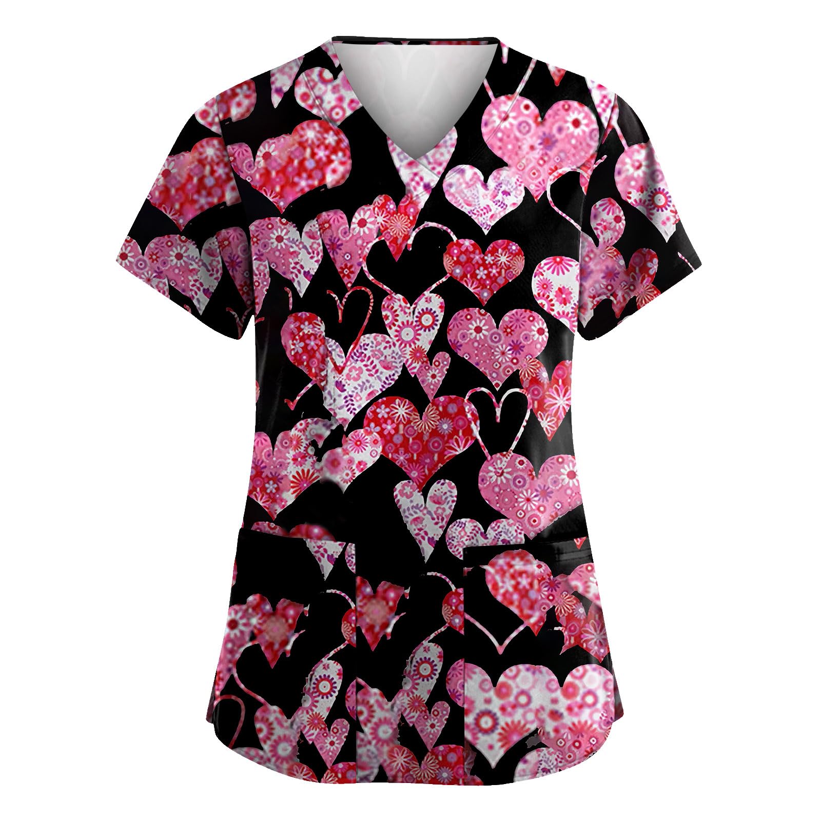 Scrubs for Women V Neck Short Sleeve Animal Print Nursing Uniform Top with Pockets - Stretch Medical Scrub