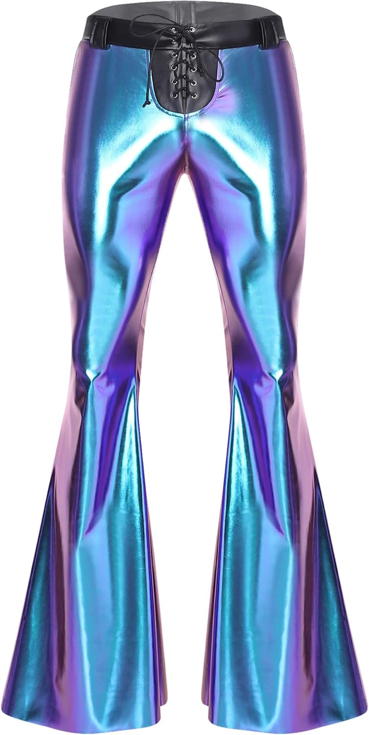 YiZYiF Mens High Waisted Flare Leggings Slim Fit Retro Flared Trousers Wide Leg Flared Pants Disco Outfits