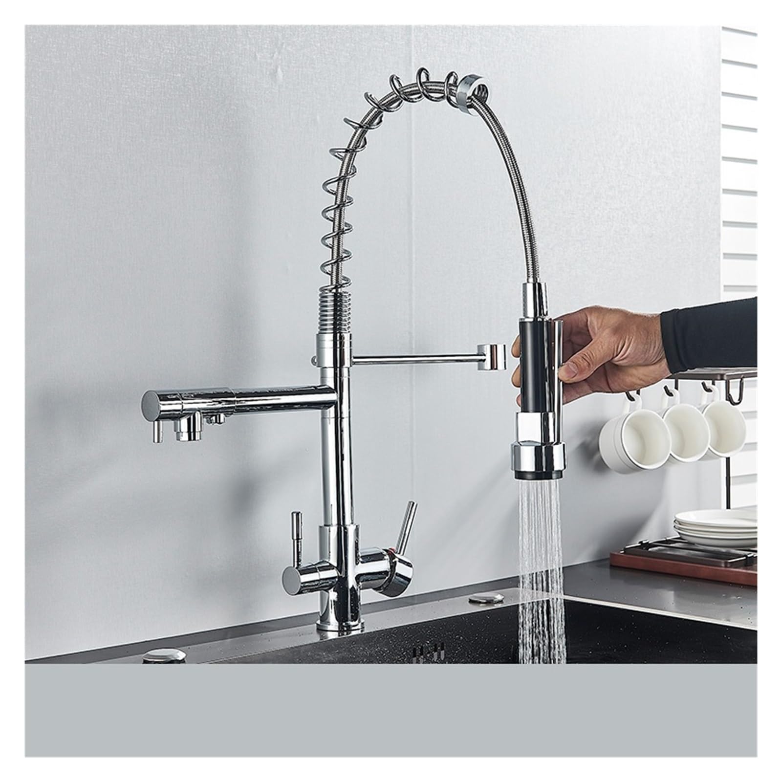 Robinet trois voies de cuisine pour filtre à eau purifiée et évier propre