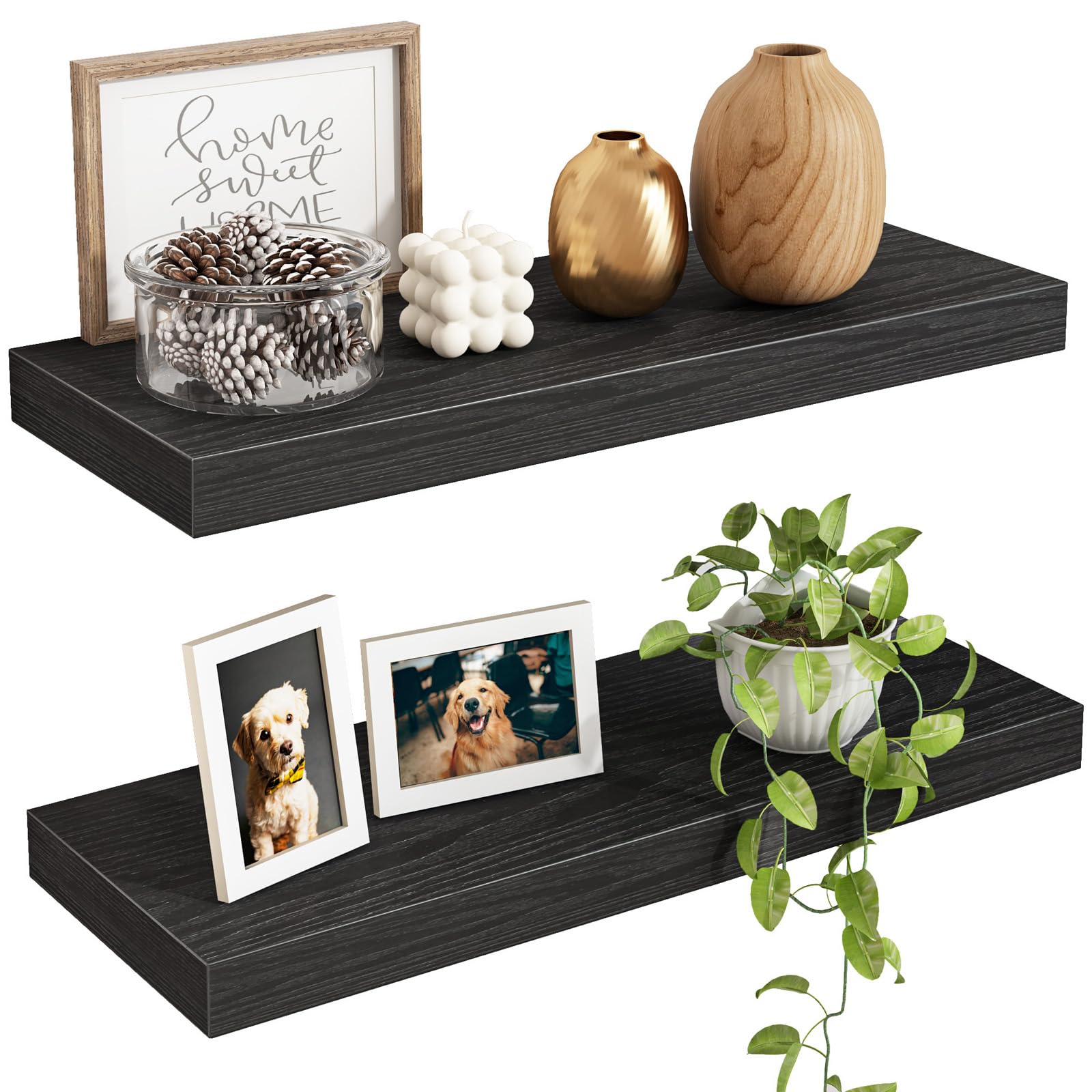 Floating Wall Shelf Pair - 15.7 Inch Black