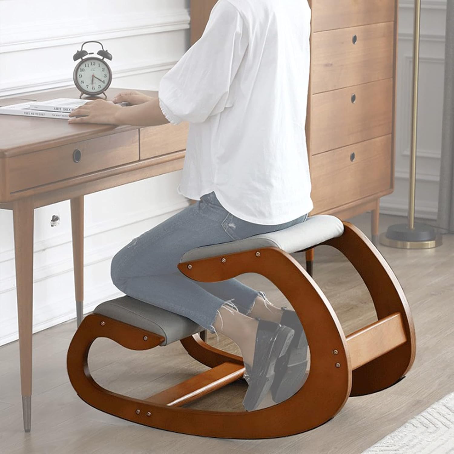 Ergonomic Kneeling Chair for Back Pain Relief - Wooden Rocking Chair for Body Shaping and Spine Correction - Comfortable Desk Chair Stool