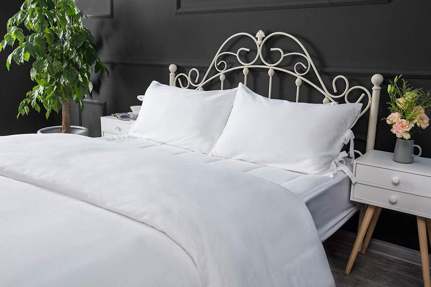 White Ties Bow Pillowcases Pure Cotton Queen Size 2 Pieces Solid’