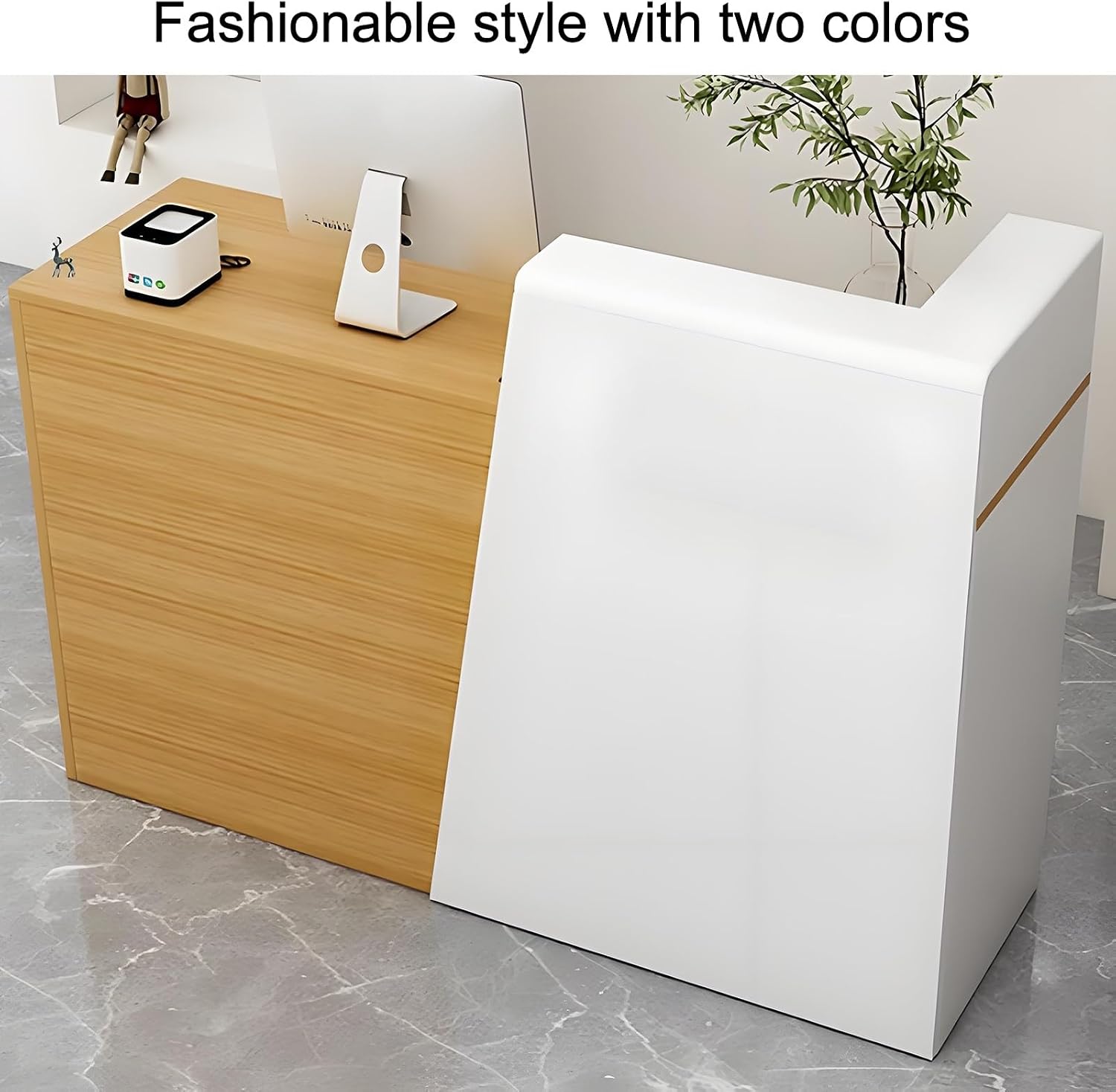 Reception Desk with Counter, Front Desk for Salon Reception Room, Front Counter Desk with Lockable Drawer for Home Office and Office, Space Saver(Wood Color,100cm/39.3in)