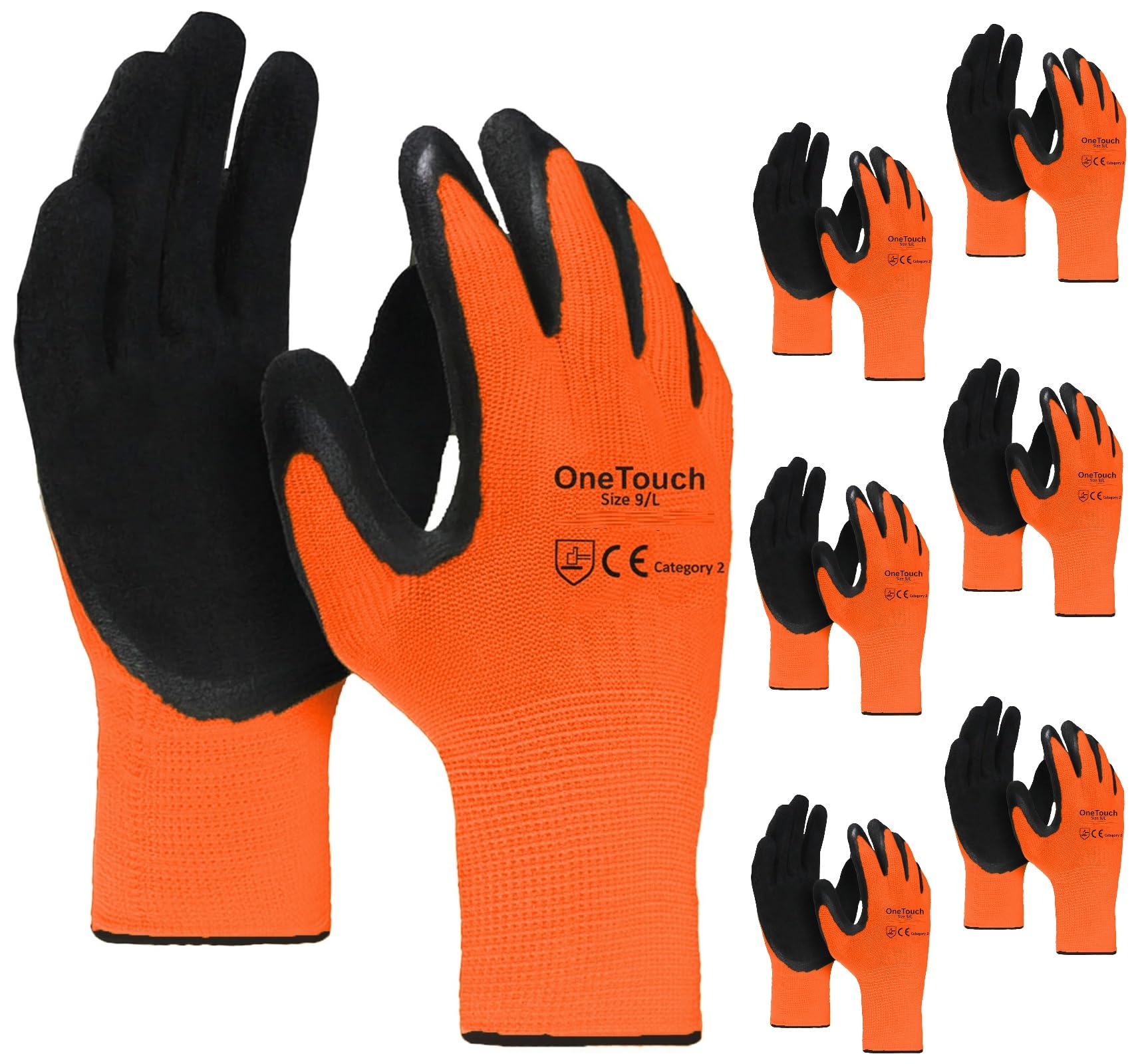 A406 12 Pairs Latex Foam Coated Work Gloves – High Visibility Grip Safety Gloves for Construction, Warehouse, Gardening & Builders – Breathable Grip Gloves for Wet & Dry Work (X-Large/10 (Orange))