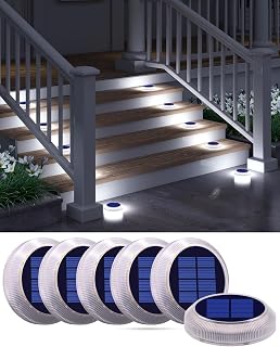 DetarZinLED Solar Discs Lights Outdoor IP68 Waterproof 6 Pack White Round