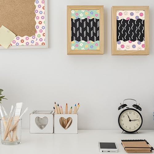 Miniatura 6 de Whaline Bordes de tablón de anuncios retro Groovy de los años 70 de 82 pies, decoración de cara de flores, bordes pastel rosa y verde, calcomanías