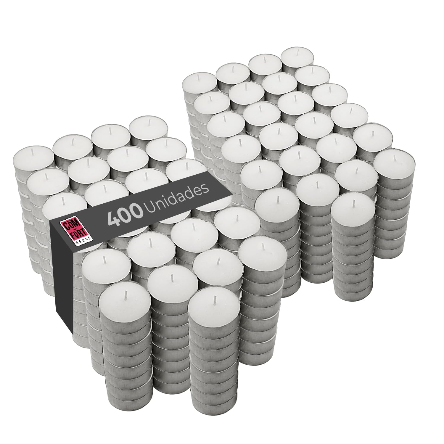 COM-FORT HOUSE | Bougies blanches | Lot de bougies de 25, 50, 100, 200, 400 unités | Bougies chauffe-plat | Photophore | Durée de 4/8 heures | Bougies décoratives non parfumées