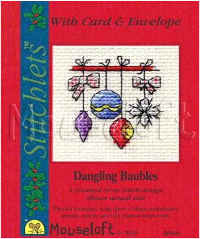 Mouseloft counted cross stitch Christmas Card Kit Dangling Baubles