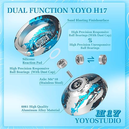 Miniatura 3 de YOYOSTUDIO Yoyo profesional sensible Yoyo H17, Yoyo de metal de doble propósito para niños principiantes, rodamiento Yo Yo que no responde para