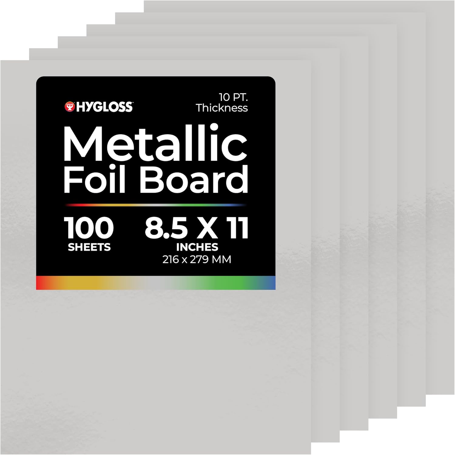 Hygloss Metallic Cardstock Sheets – 100 Matte Silver Sheets, 8.5” x 11” - Sturdy 10 pt. – Metallic Foil Board Paper for Crafts, Scrapbooking, Posters & Decorations